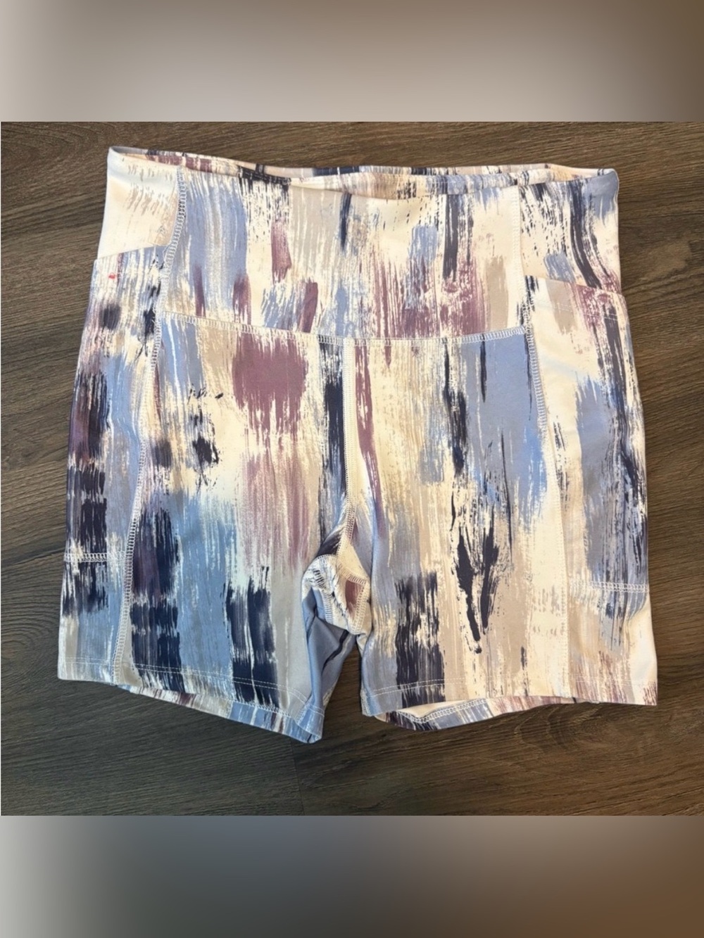 Marika Brushstroke Print Athletic Shorts - Blue, Purple, Cream